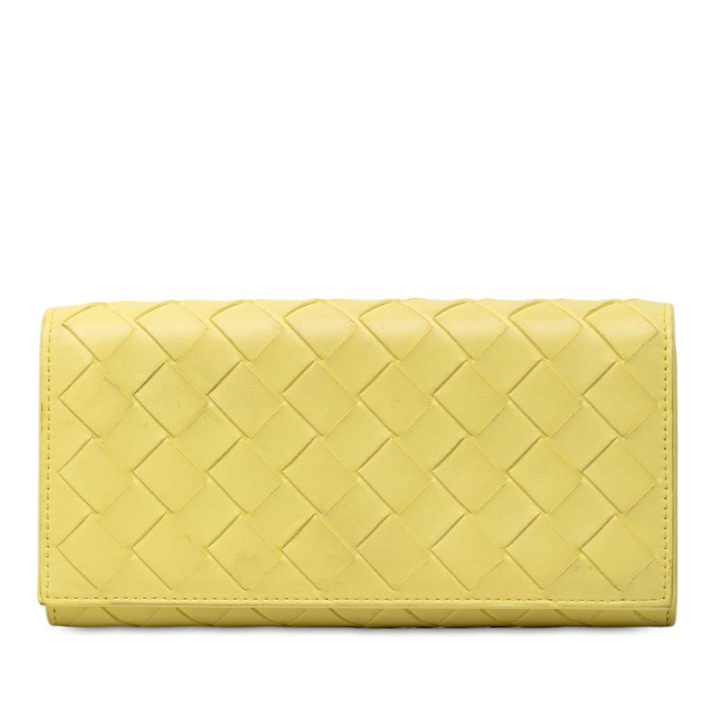 Bottega Veneta Nappa Intrecciato Continental Flap Wallet Yellow Leather Very good - Front View