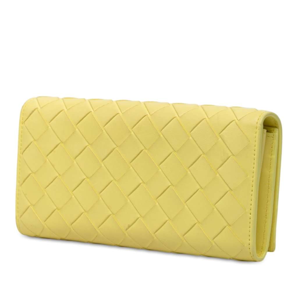 Bottega Veneta Nappa Intrecciato Continental Flap Wallet Yellow Leather Very good - Back View