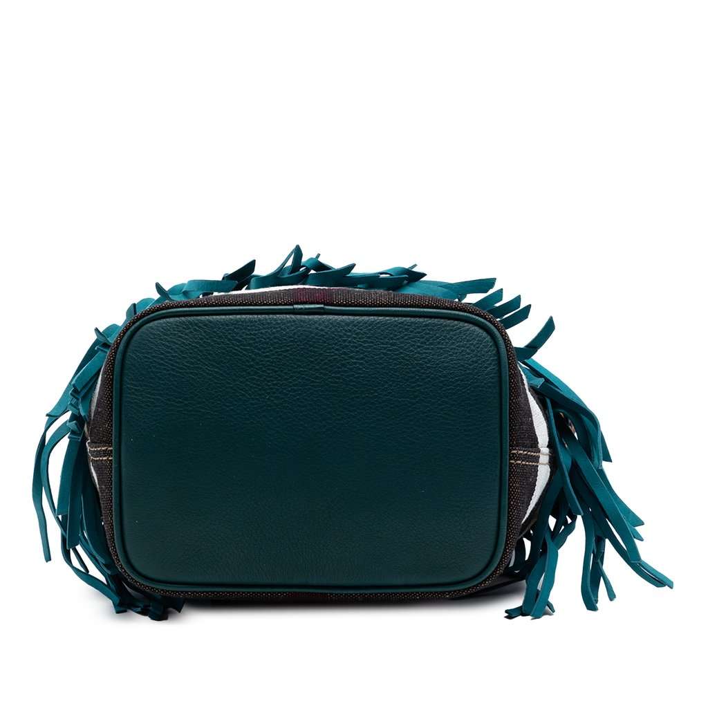 Burberry Small Mega Check Canvas and Suede Fringe Belgrove Bucket Bag Blue Leather Very good condition - Inside View