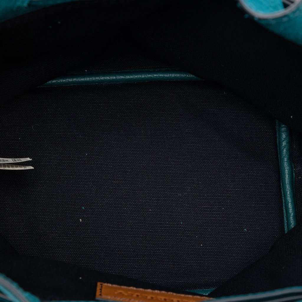 Burberry Small Mega Check Canvas and Suede Fringe Belgrove Bucket Bag Blue Leather Very good condition - Model View