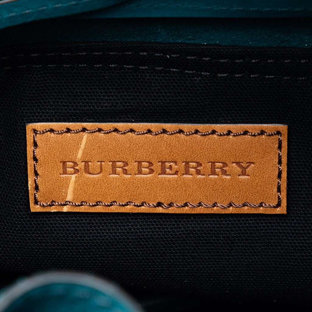 Burberry Small Mega Check Canvas and Suede Fringe Belgrove Bucket Bag Blue Leather Very good condition - Box View