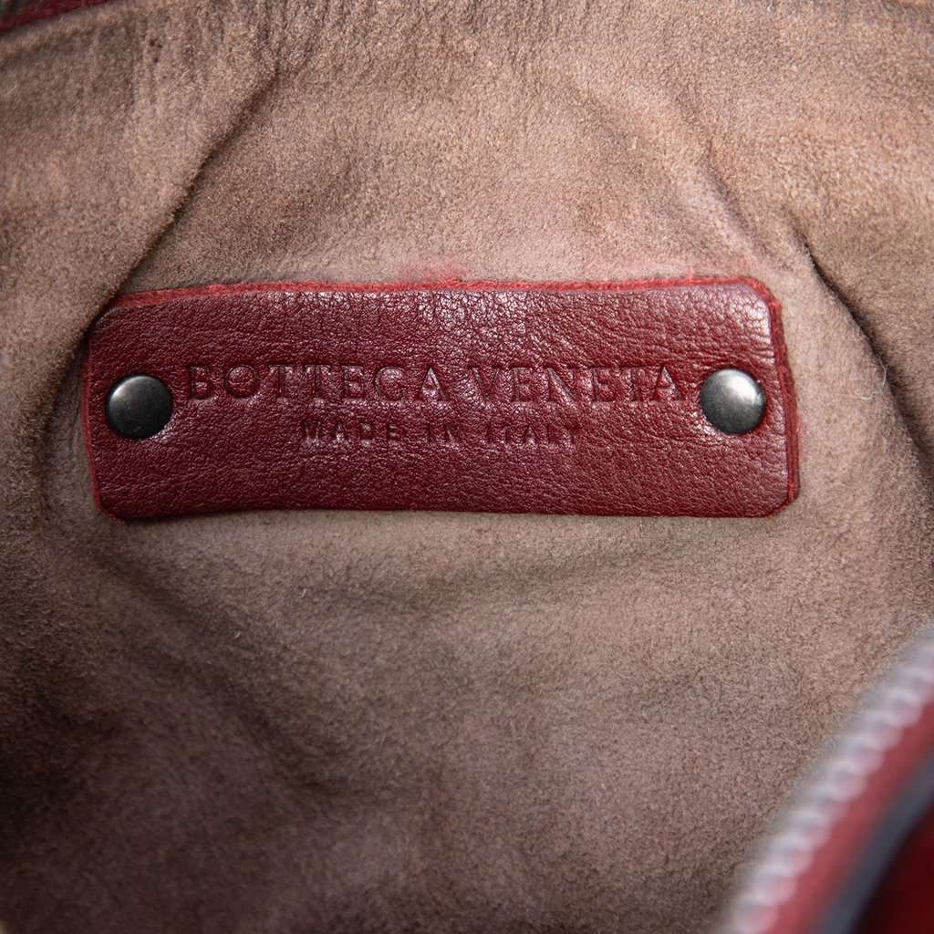 Bottega Veneta Intrecciato Trimmed Multi Pocket Leather Shoulder Bag Red Leather Very good condition - Box View