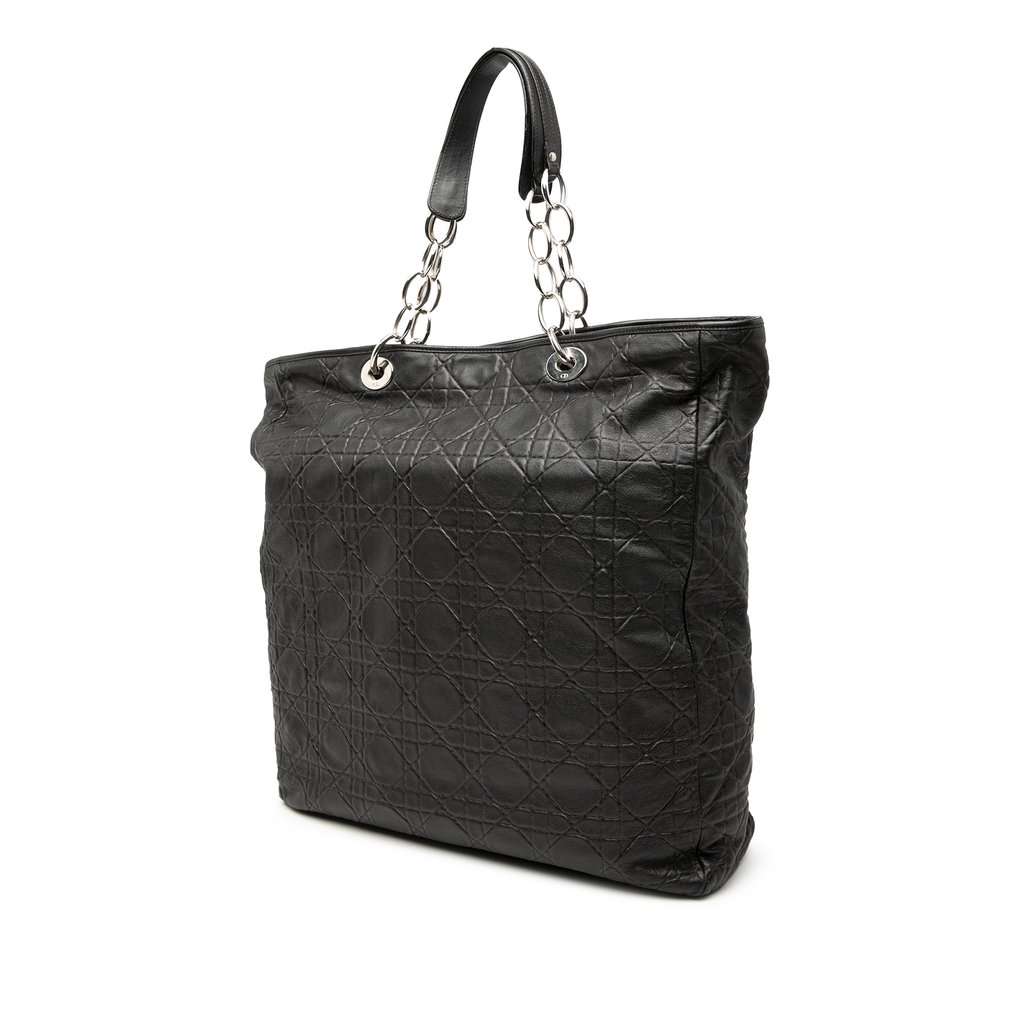 Dior Large Lambskin Cannage Lady Dior Soft Shopping Tote Black Leather Very good condition - Back View