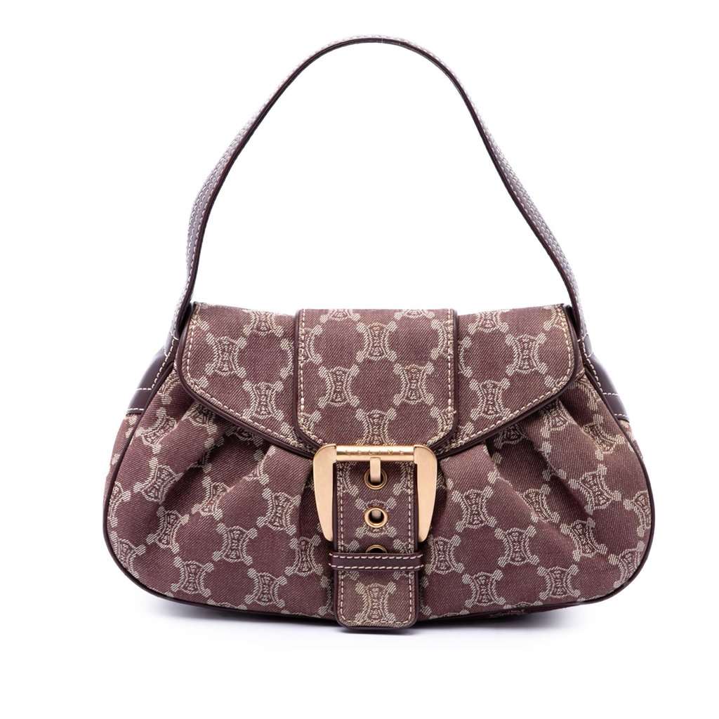 Celine Macadam Denim Shoulder Bag Red Very good - Front View