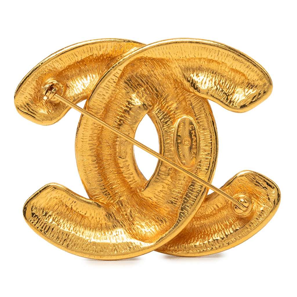 Chanel Gold Plated Quilted CC Brooch Gold Metal Very good - Back View