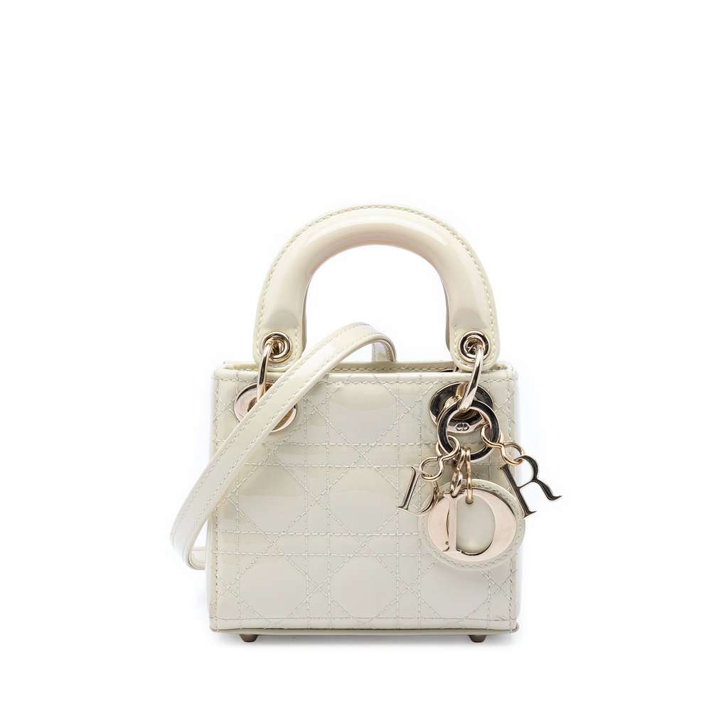 Dior Micro Patent Cannage Lady Dior White Leather Very good condition - Front View