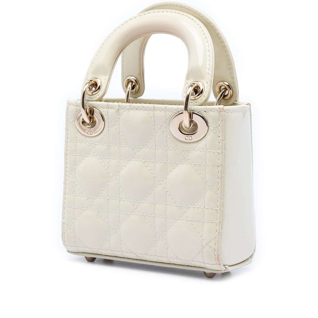 Dior Micro Patent Cannage Lady Dior White Leather Very good condition - Back View