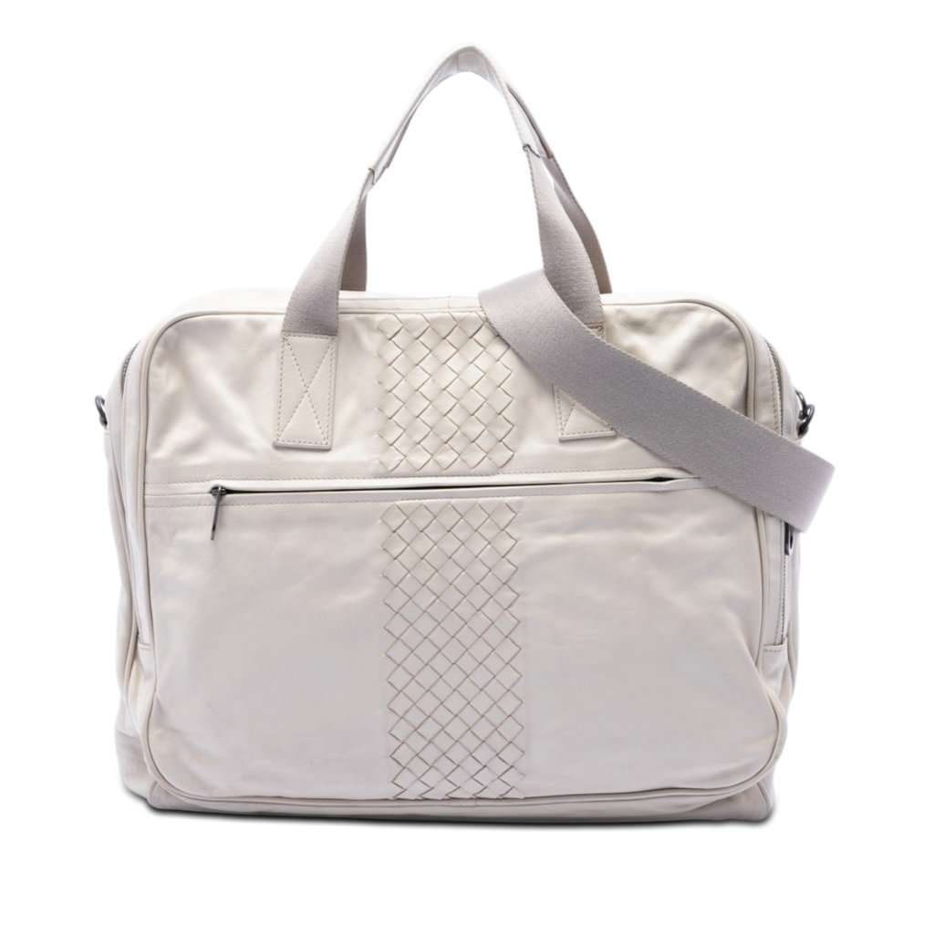 Bottega Veneta Intrecciato Trimmed Nappa Business Bag White Leather Very good condition - Front View