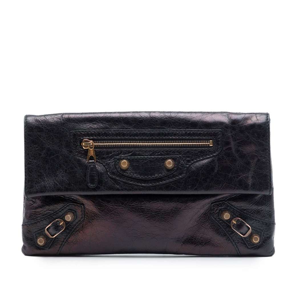 Balenciaga Lambskin Motocross Giant 12 Envelope Clutch Black Leather Very good condition - Front View