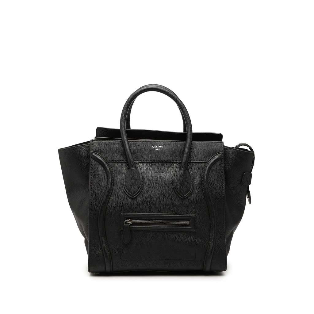 Celine Mini Grained Calfskin Luggage Tote Black Leather Very good - Front View