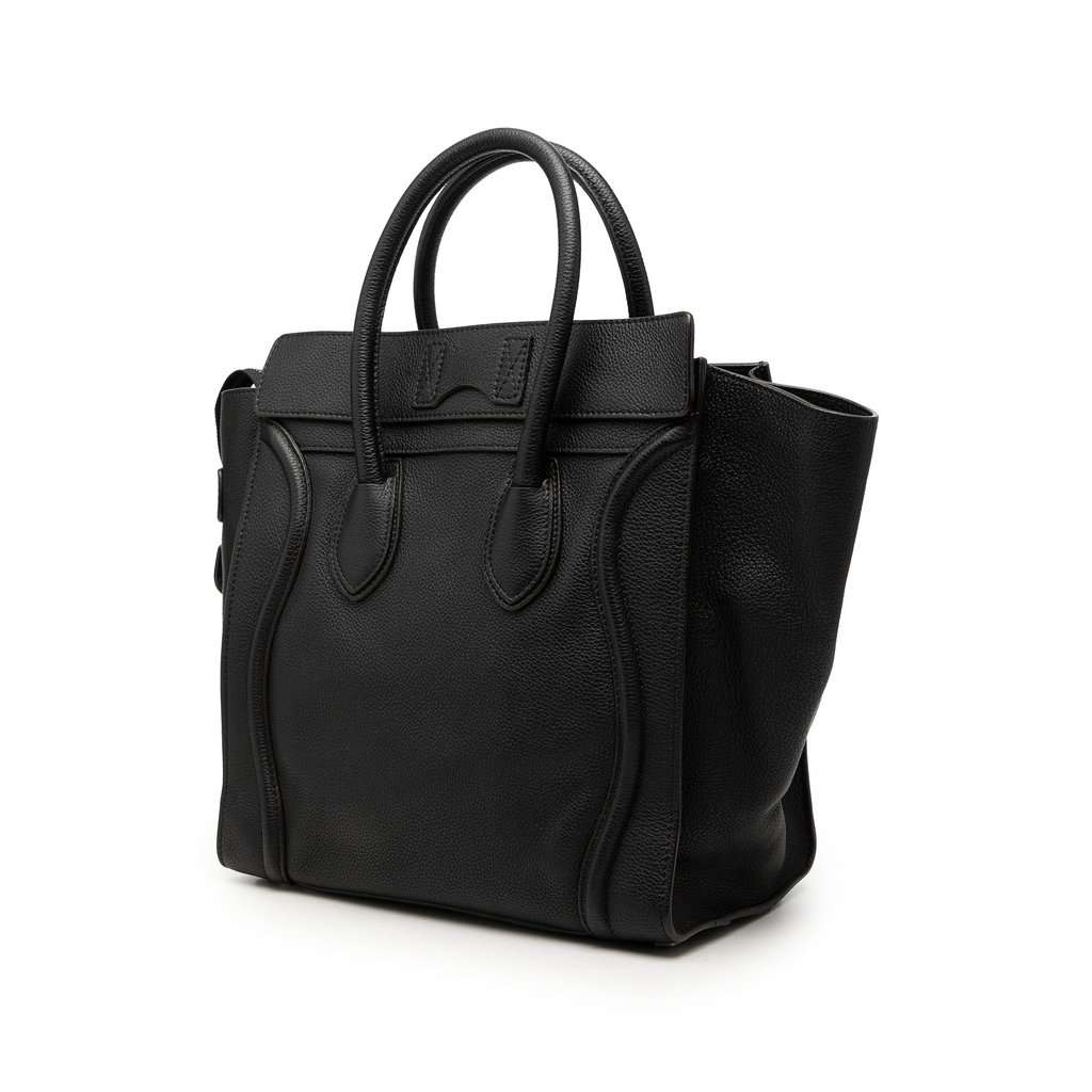 Celine Mini Grained Calfskin Luggage Tote Black Leather Very good - Back View