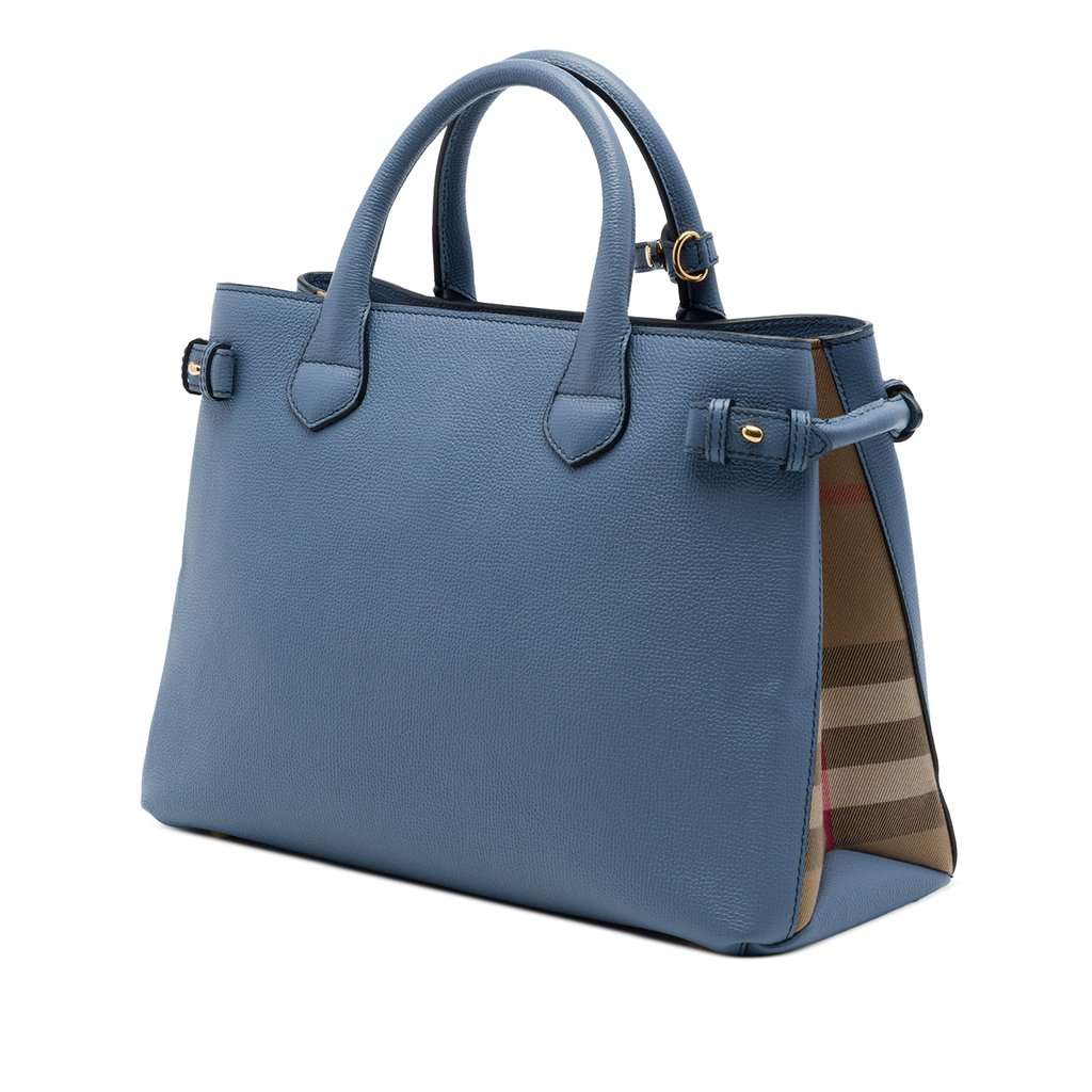 Burberry Medium Leather and House Check Banner Satchel Blue Leather Very good - Back View