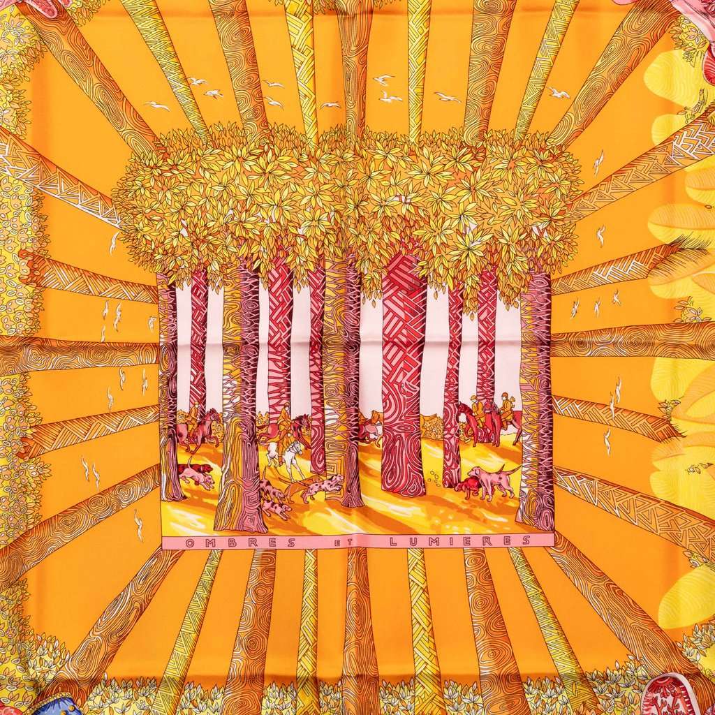 Hermès Ombres et Lumieres Silk Scarf 90 Orange Very good condition - Back View