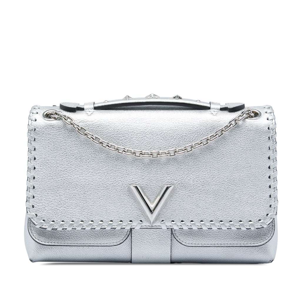 Louis Vuitton Metallic Cuir Plume Ecume Very Chain Bag Silver Leather Very good - Front View