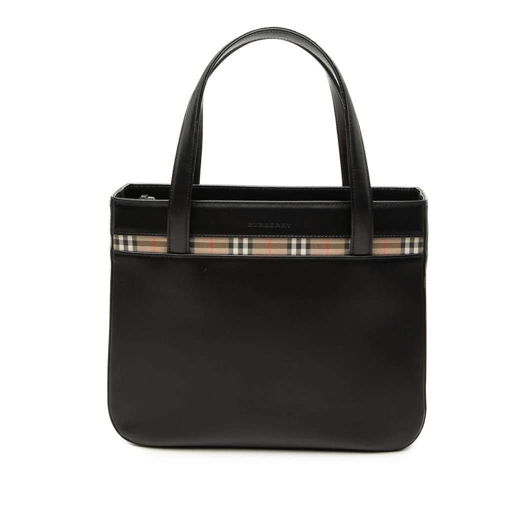 Burberry House Check Trimmed Leather Handbag Black Leather Very good condition - Front View