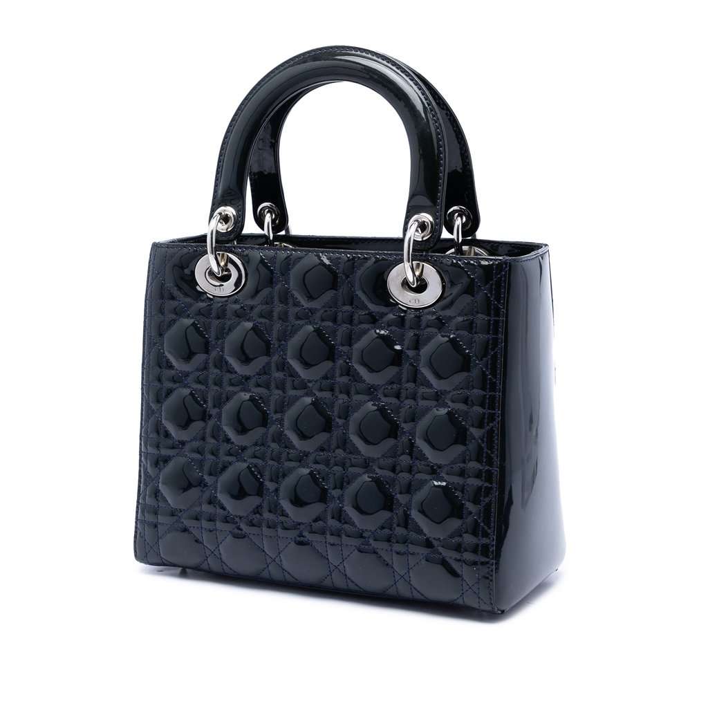 Dior Medium Patent Cannage Lady Dior Blue Leather Very good condition - Back View