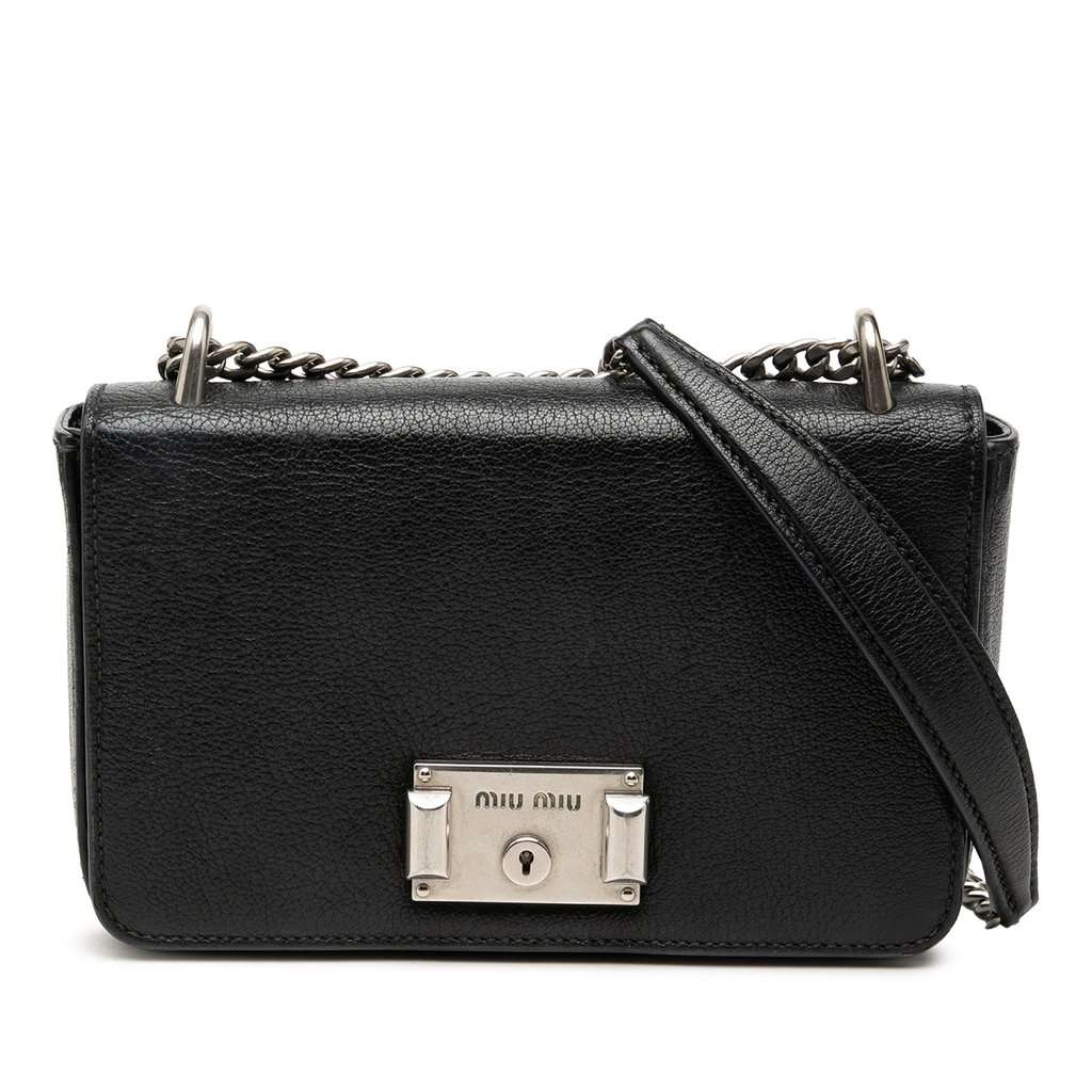 Miu Miu Goatskin Madras Flap Crossbody Black Leather Very good condition - Front View