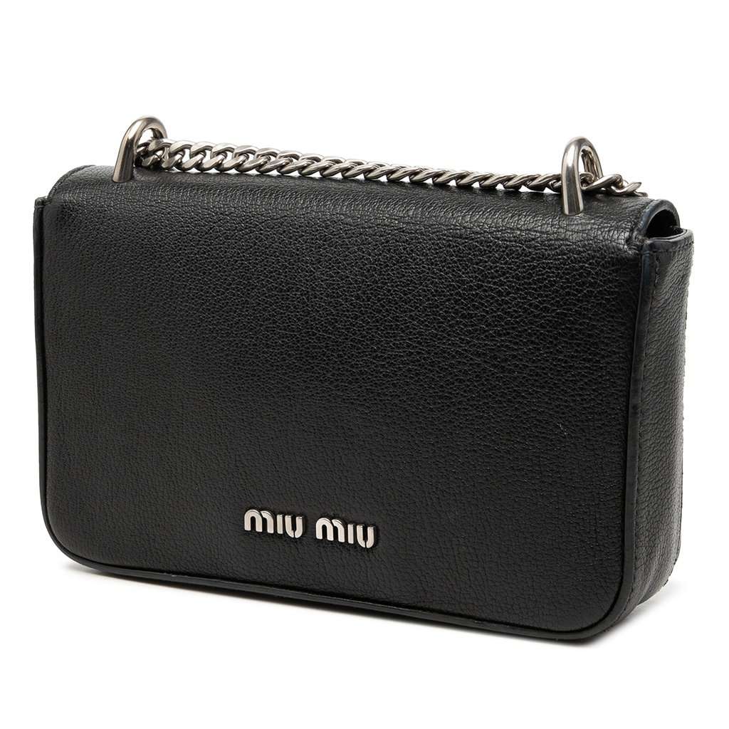 Miu Miu Goatskin Madras Flap Crossbody Black Leather Very good condition - Back View