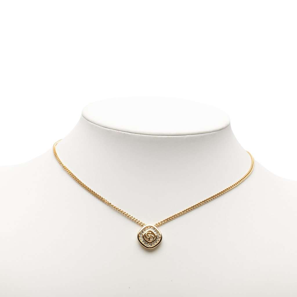 Dior Gold Plated Crystal CD Diamond Pendant Necklace Gold Metal Very good condition - Box View