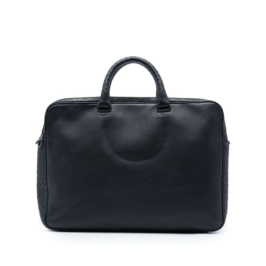 Bottega Veneta Intrecciato Trimmed Leather Business Bag Black Leather Very good - Front View