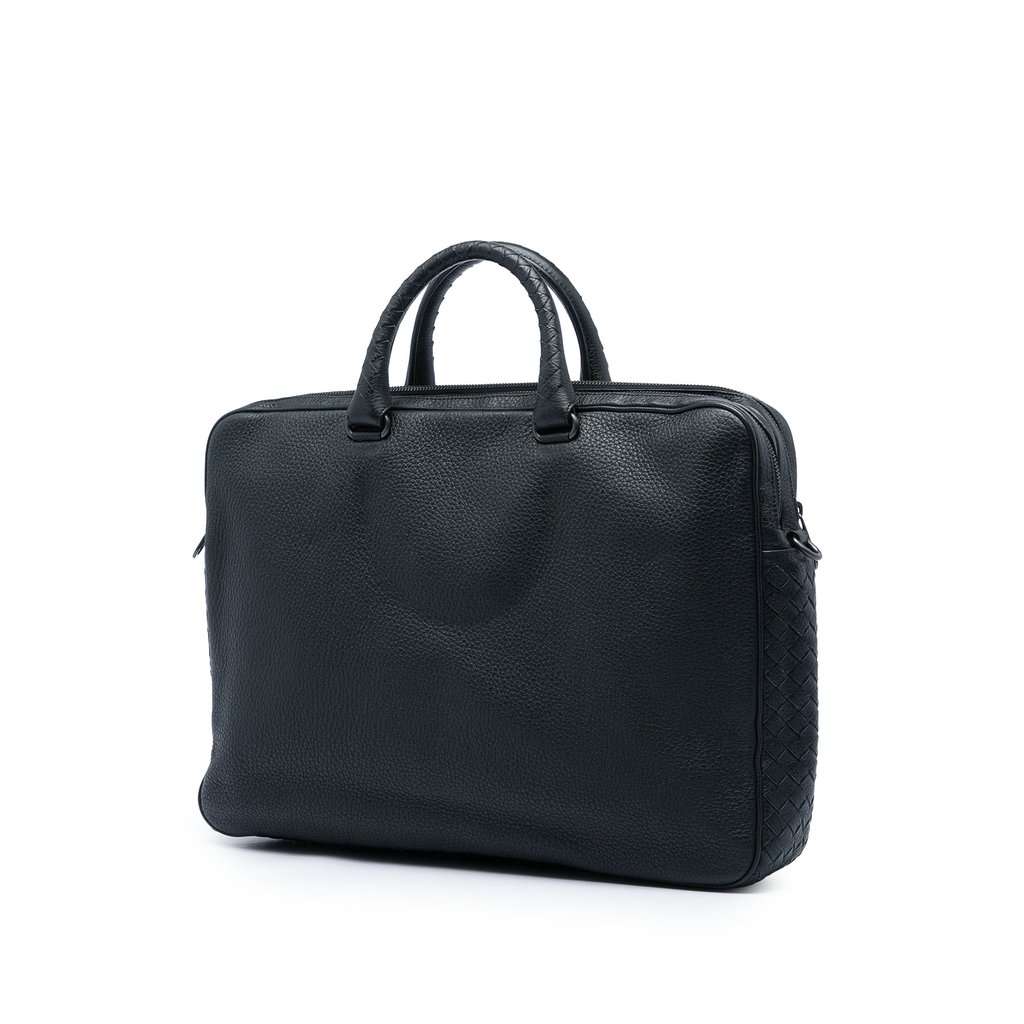 Bottega Veneta Intrecciato Trimmed Leather Business Bag Black Leather Very good - Back View