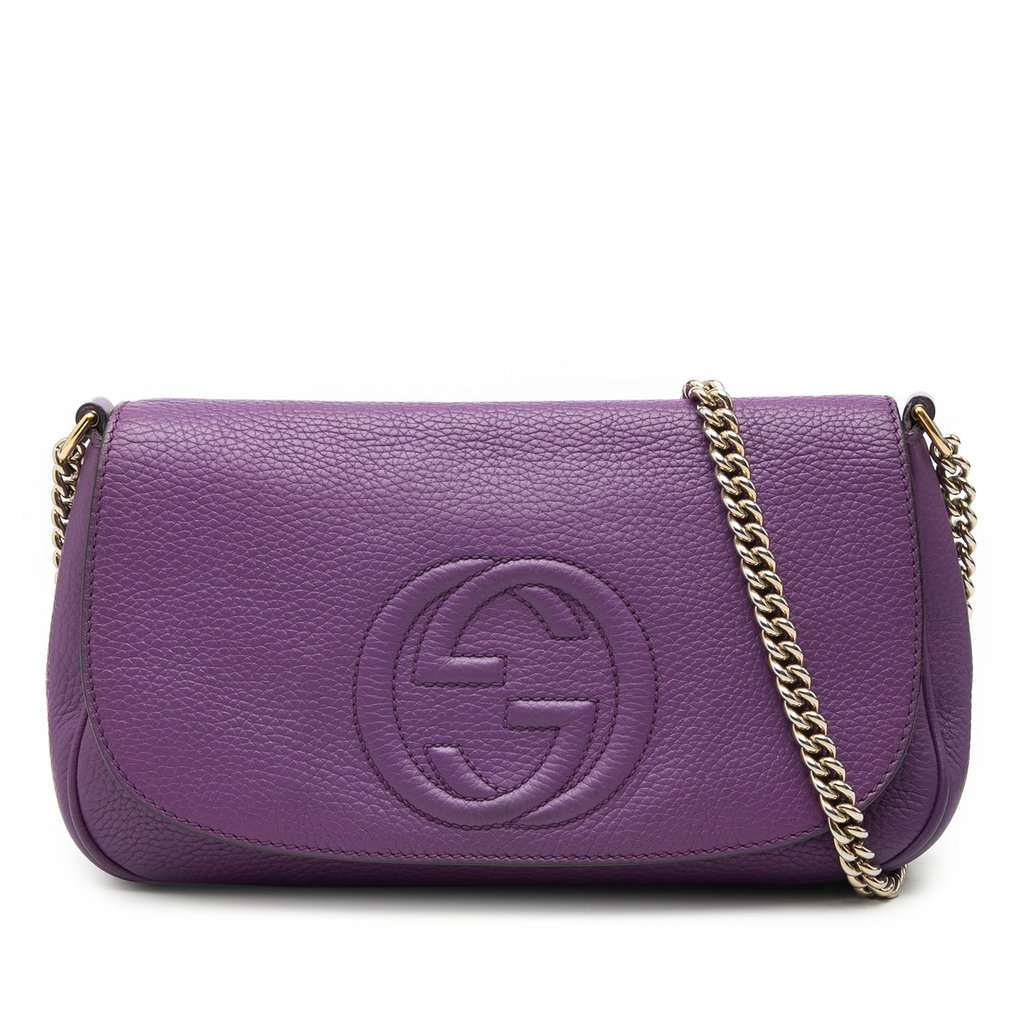 Gucci Medium Calfskin Soho Chain Flap Crossbody Purple Leather Very good condition - Front View