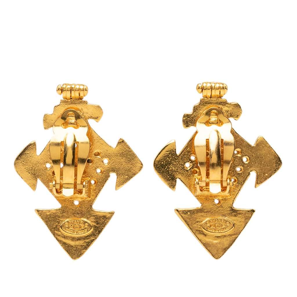 Chanel CC Gold Plated Cross Clip On Earrings Gold Metal Very good - Back View