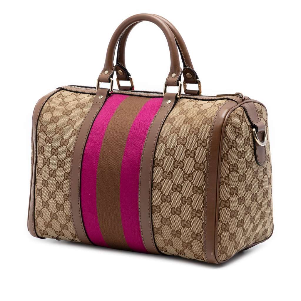 Gucci Medium GG Canvas Web Joy Boston Bag Beige Good condition - Back View