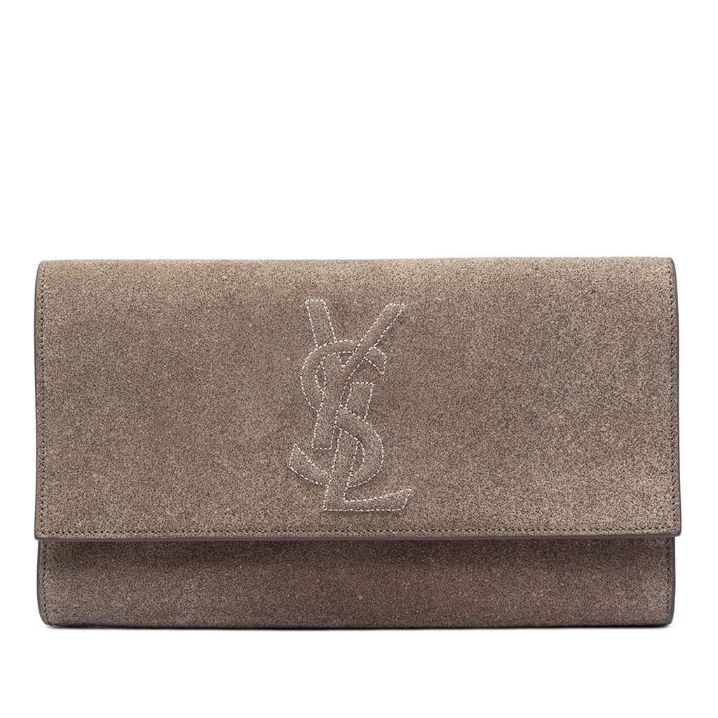 Saint Laurent Large Stitched Suede Monogram Belle De Jour Clutch Brown Leather Very good condition - Front View