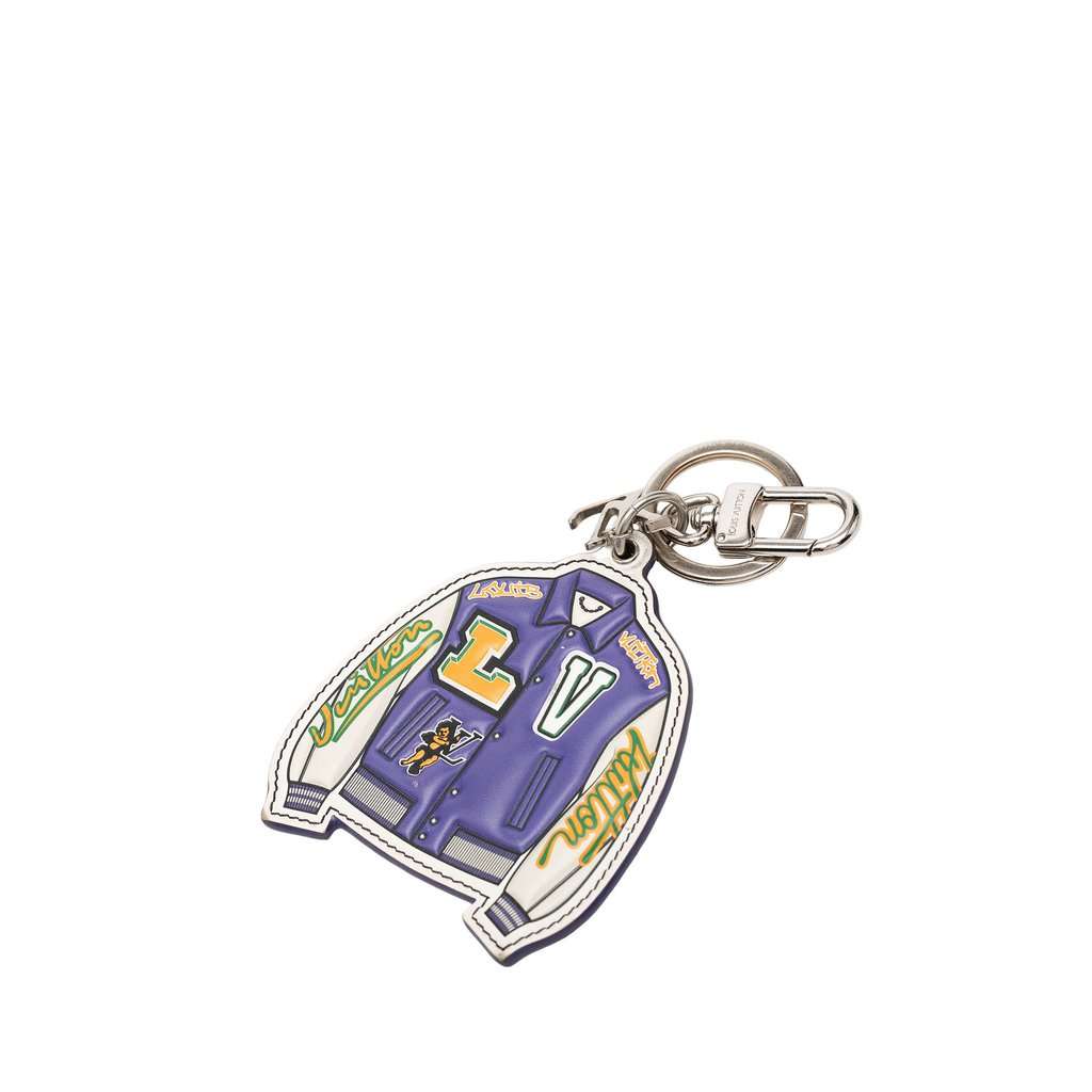 Louis Vuitton Printed Leather and Brass LV Varsity Jacket Illustre Bag Charm and Key Holder Purple Leather Very good condition - Front View