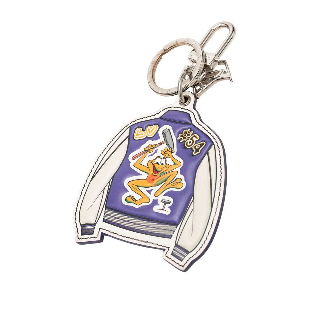 Louis Vuitton Printed Leather and Brass LV Varsity Jacket Illustre Bag Charm and Key Holder Purple Leather Very good condition - Back View