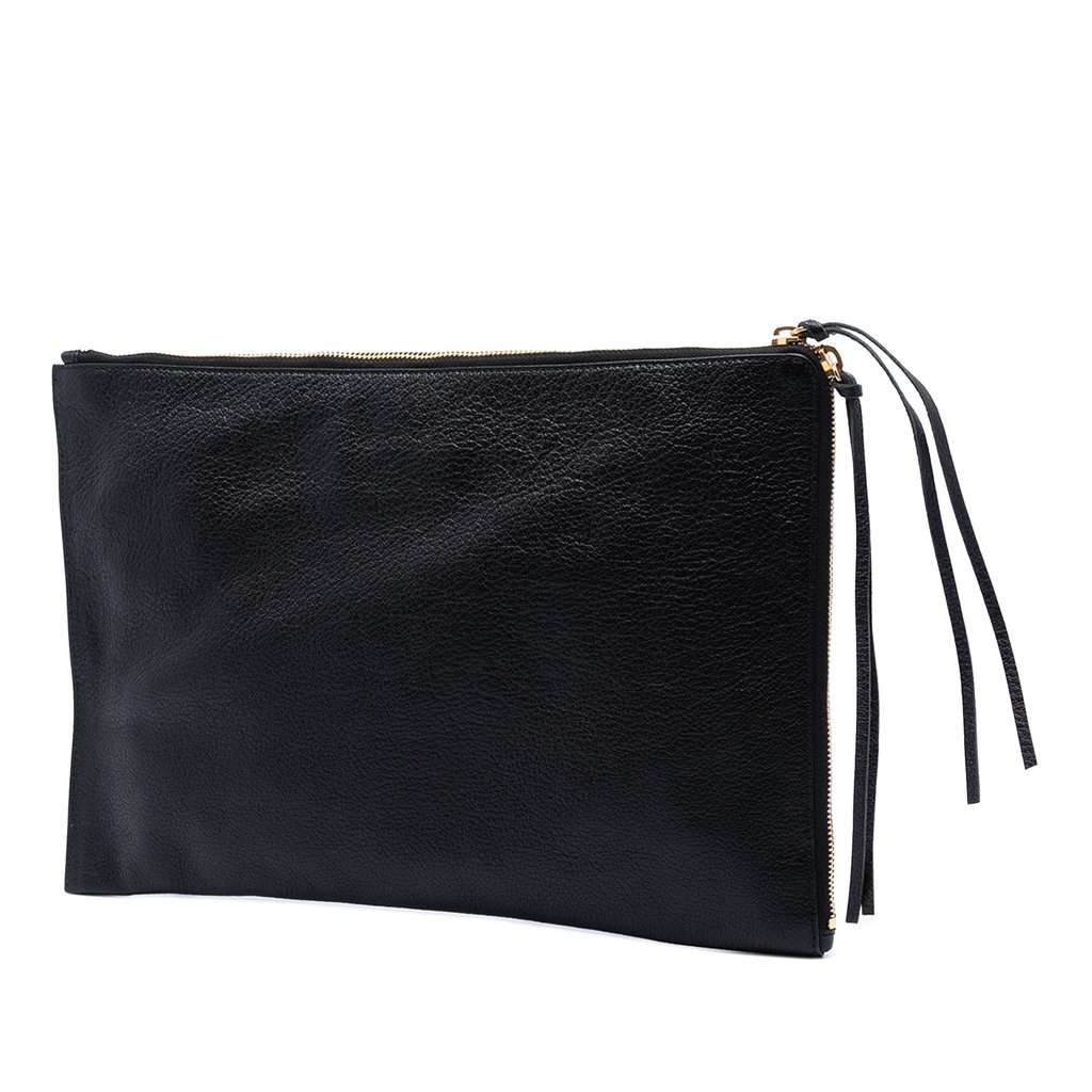 Balenciaga Goatskin Motocross Classic Metallic Edge Clutch Black Leather Very good condition - Back View