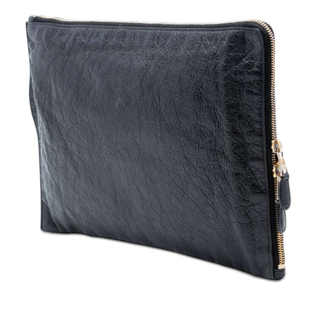 Balenciaga Lambskin Motocross Giant 12 Zip Around Flat Clutch Black Leather Very good condition - Back View