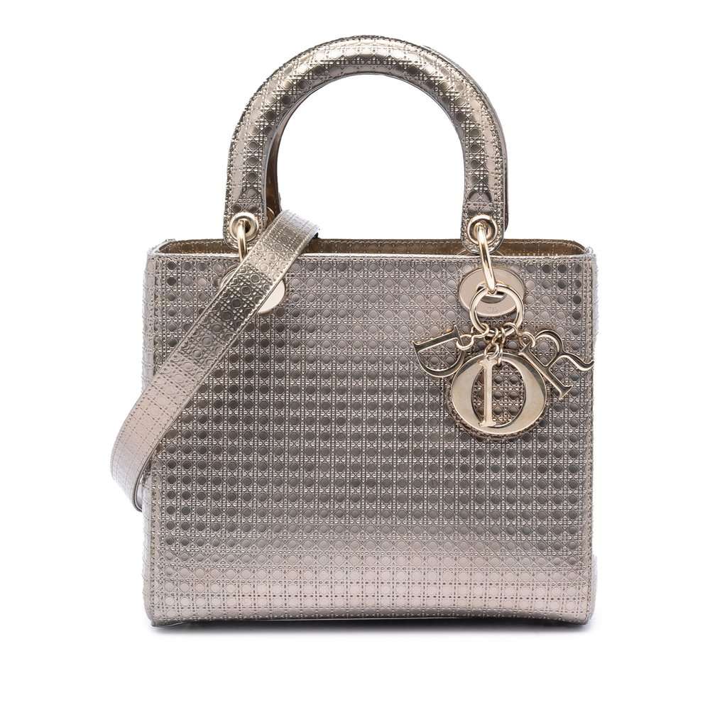 Dior Medium Metallic Patent Microcannage Lady Dior Gold Leather Very good condition - Front View