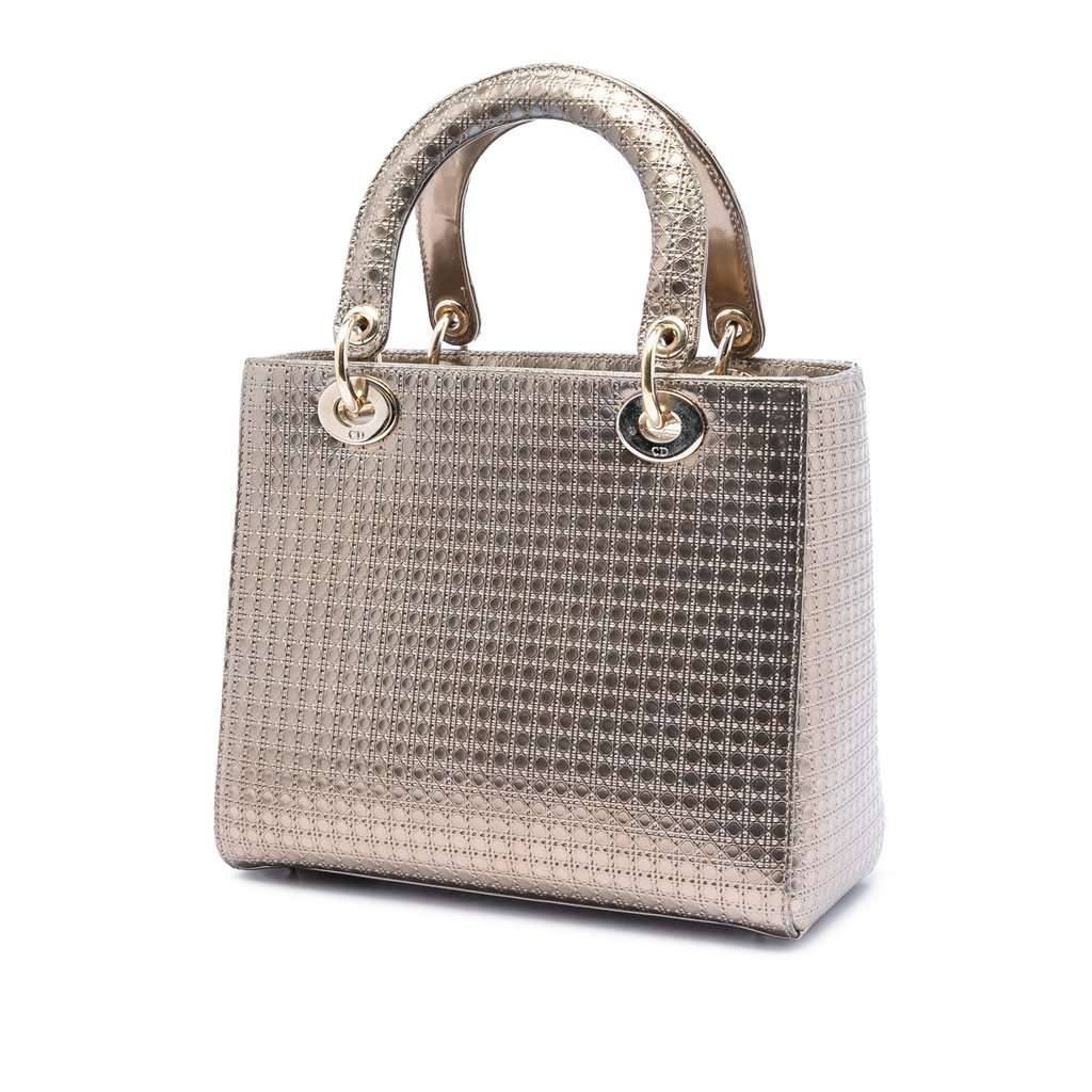 Dior Medium Metallic Patent Microcannage Lady Dior Gold Leather Very good condition - Back View