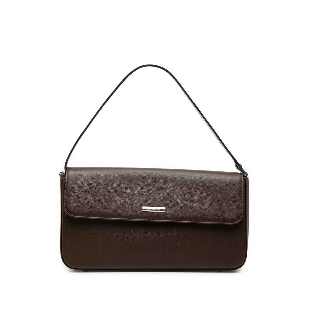 Burberry Leather Flap Shoulder Bag Brown Leather Very good condition - Front View