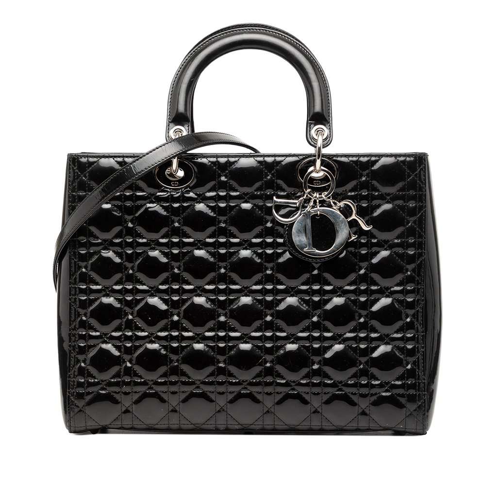 Dior Large Patent Cannage Lady Dior Black Leather Very good condition - Front View