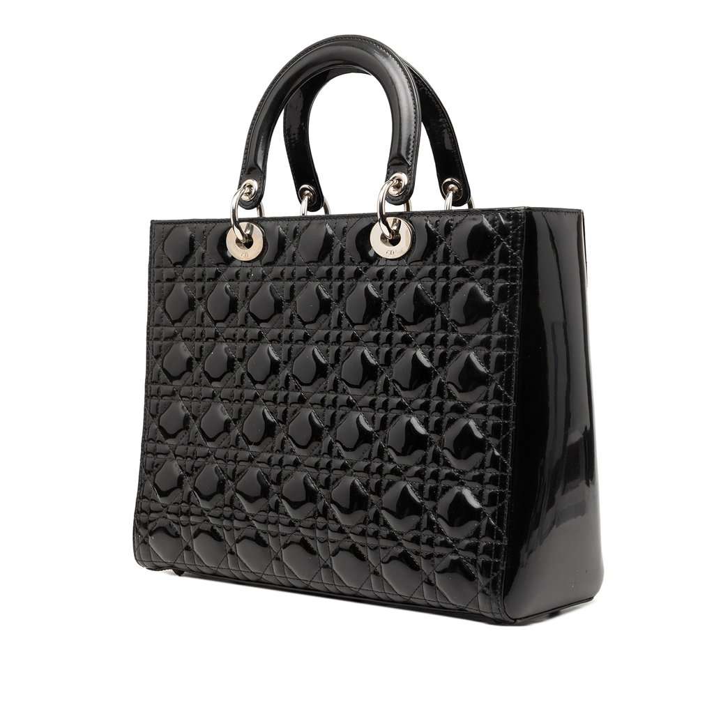 Dior Large Patent Cannage Lady Dior Black Leather Very good condition - Back View