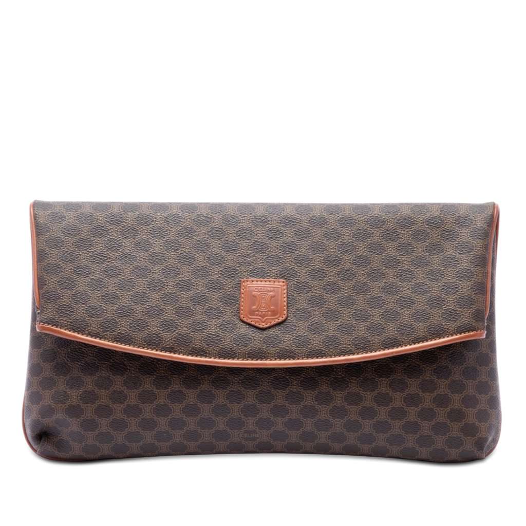 Celine Macadam Coated Canvas Clutch Brown Very good condition - Front View
