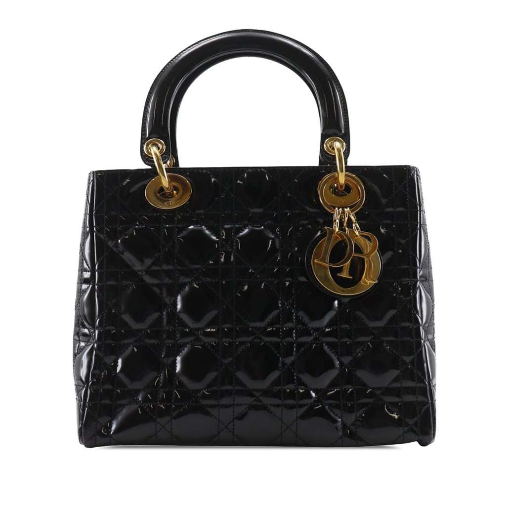Dior Medium Patent Cannage Lady Dior Black Leather Very good condition - Front View