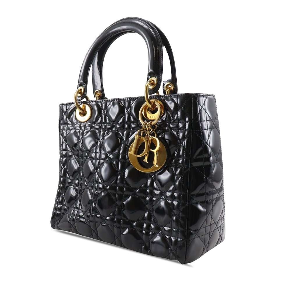 Dior Medium Patent Cannage Lady Dior Black Leather Very good condition - Back View