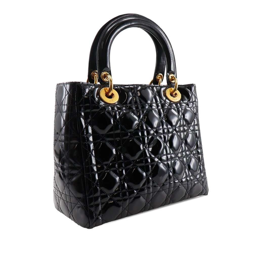 Dior Medium Patent Cannage Lady Dior Black Leather Very good condition - Inside View