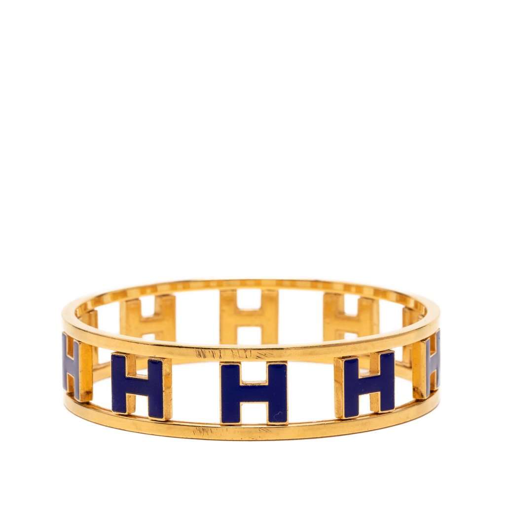 Hermès Gold Plated Enamel Rondo Ash H Bangle Gold Metal Very good condition - Front View