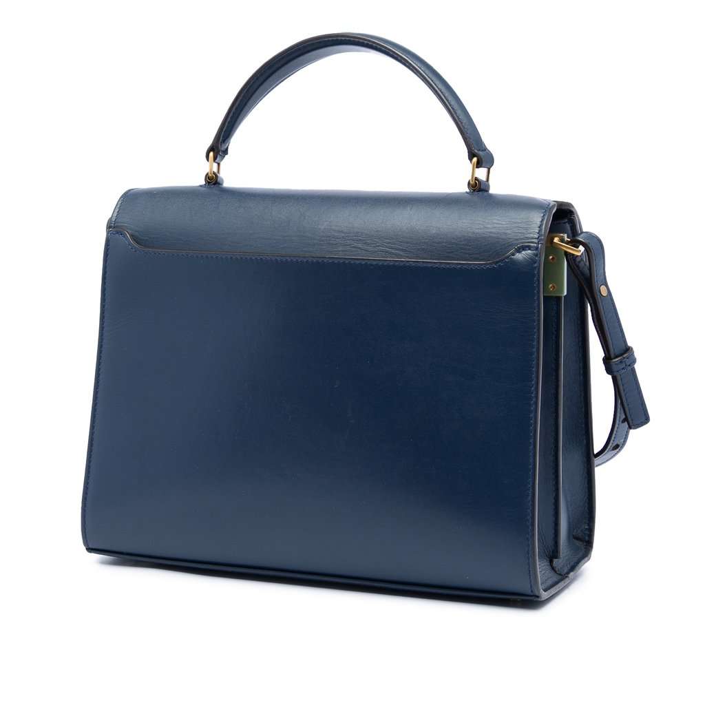 Saint Laurent Medium Calfskin and Suede Classic Monogram Cassandra Top Handle Bag Blue Leather Very good - Back View