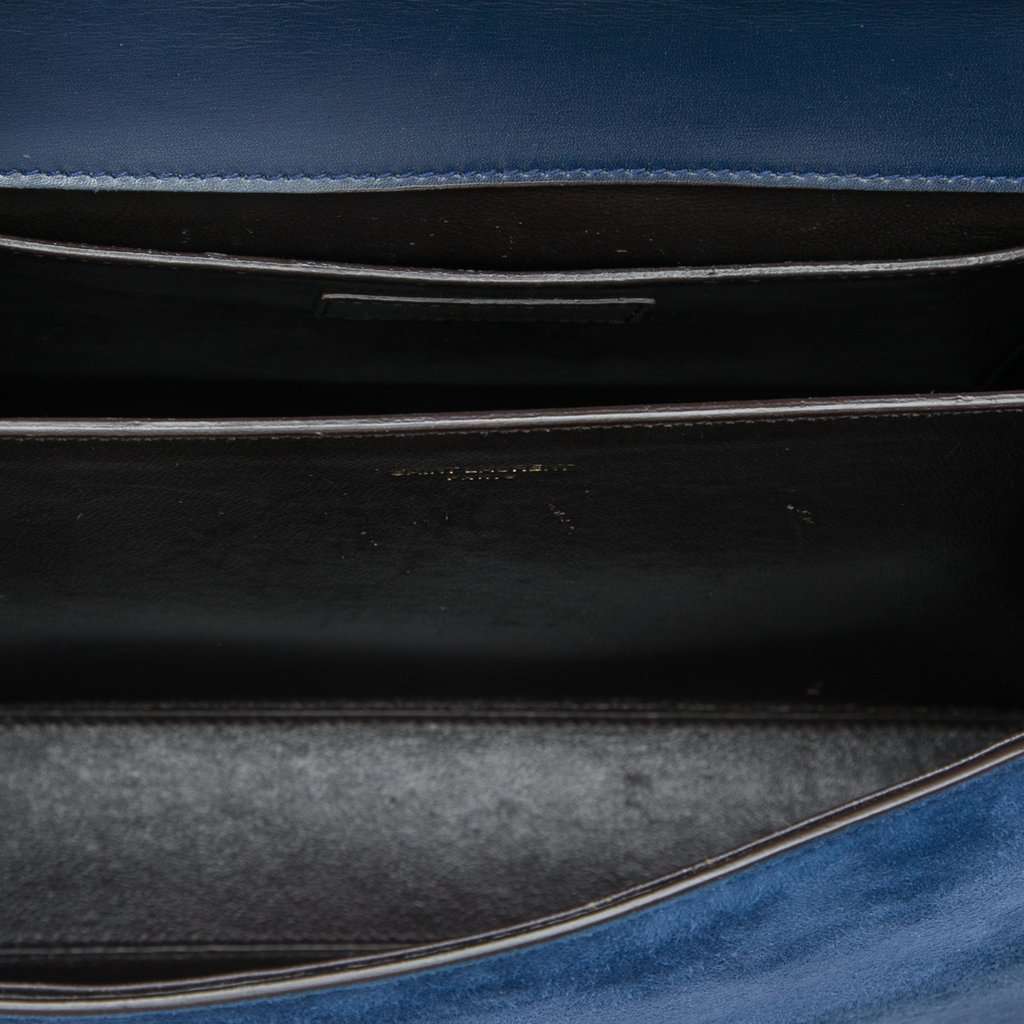 Saint Laurent Medium Calfskin and Suede Classic Monogram Cassandra Top Handle Bag Blue Leather Very good - Model View