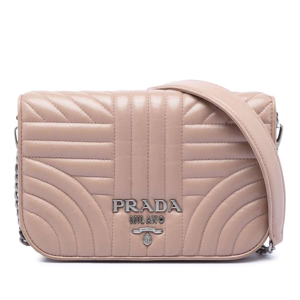 Prada Mini Soft Calf Impunture Diagramme Crossbody Brown Leather Very good - Front View