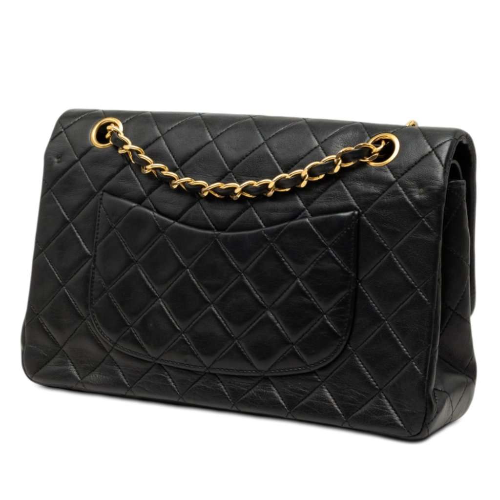 Chanel Medium Classic Lambskin Double Flap Black Leather Very good - Back View