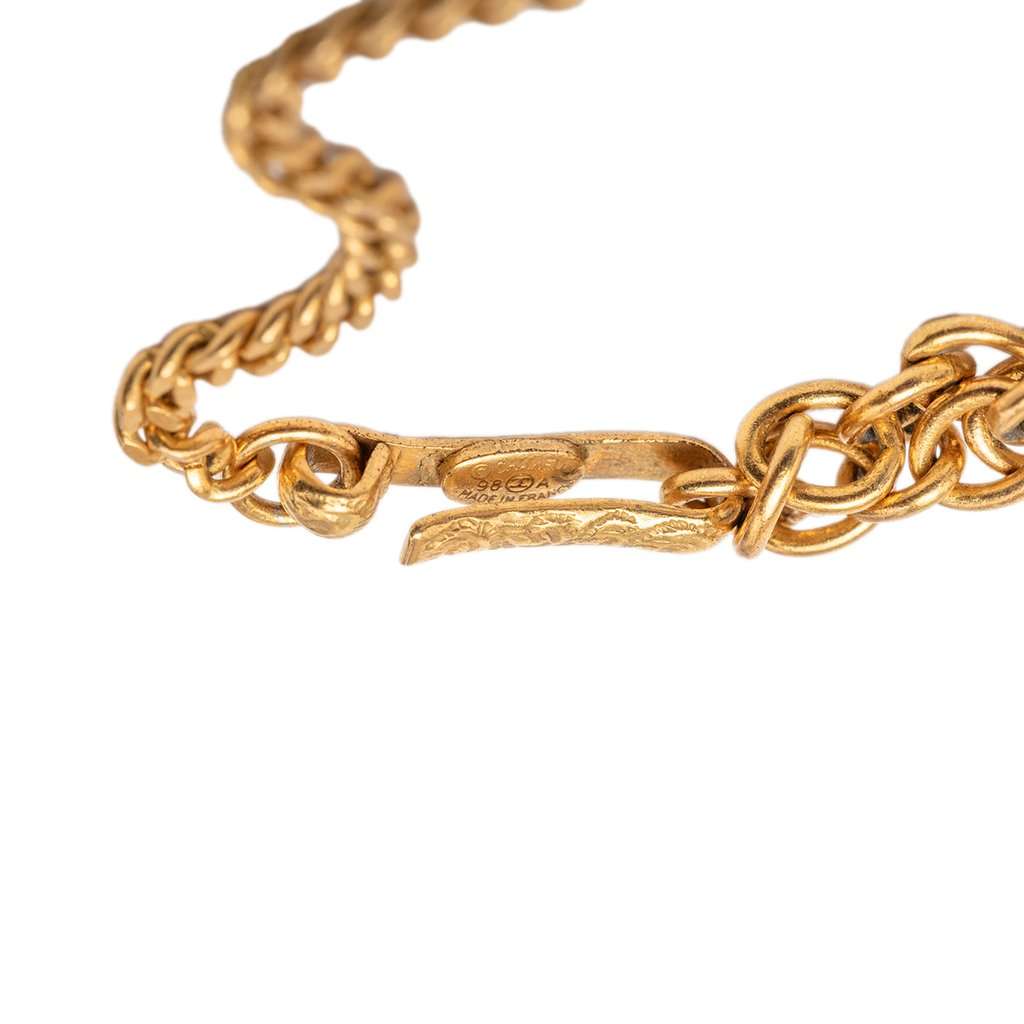 Chanel CC Gold Plated Resin Camellia Round Pendant Necklace Gold Metal Very good condition - Box View