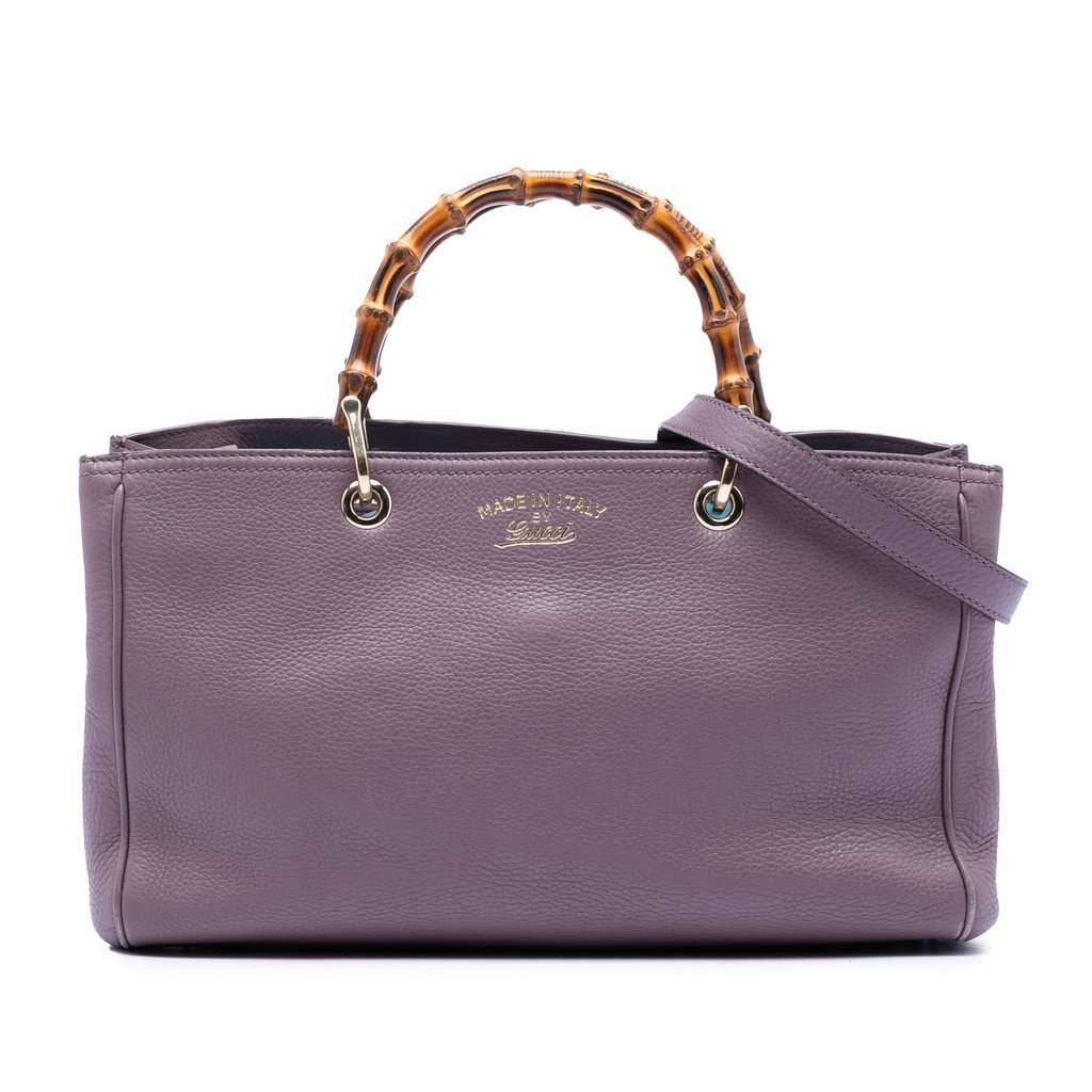 Gucci Medium Calfskin Bamboo Shopper Satchel Purple Leather Very good condition - Front View