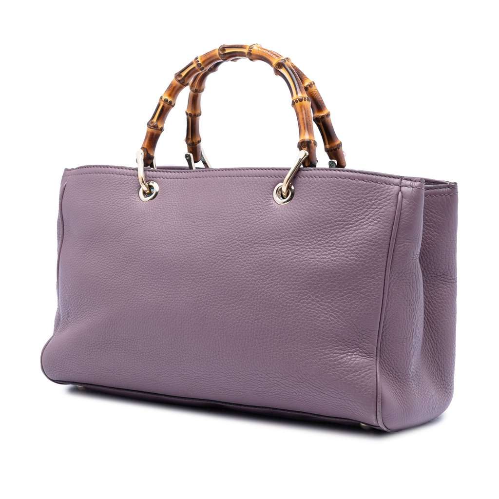 Gucci Medium Calfskin Bamboo Shopper Satchel Purple Leather Very good condition - Back View
